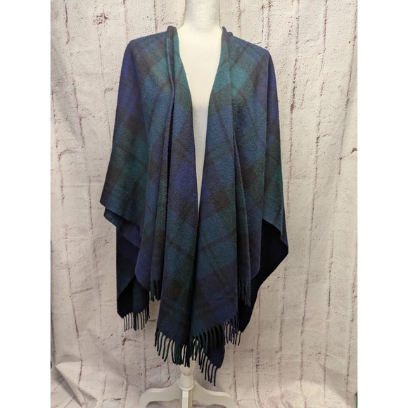 Highland Industries Home Poncho Sweater Shawl Fringe One Size Plaid Western - Picture 1 of 6
